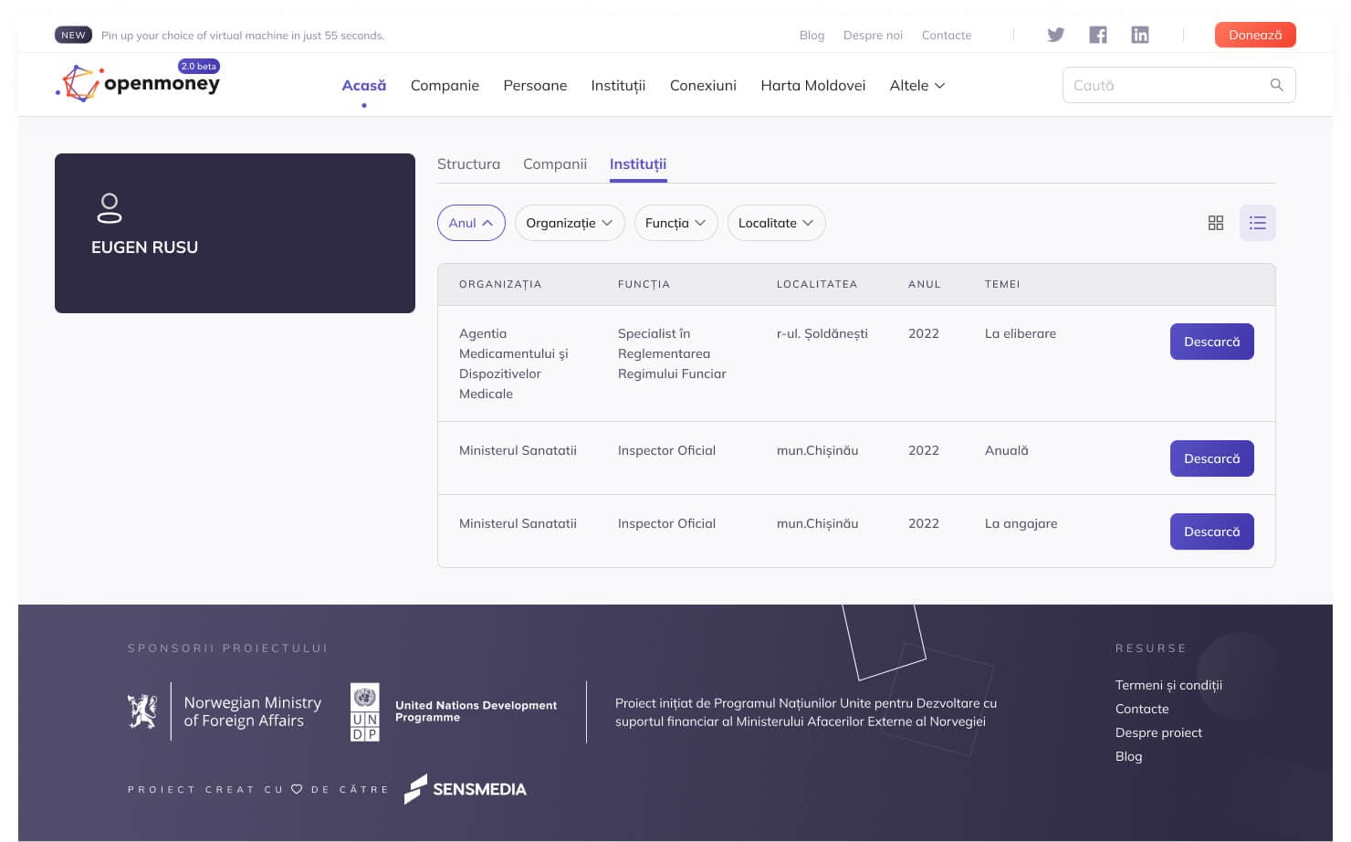 Pagina declarațiilor de avere a persoanei fizice